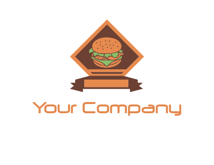 burger in rhombus with ribbon restaurant logo