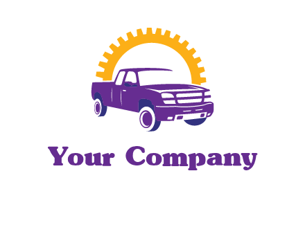 pickup truck logo with cogwheel gears icon