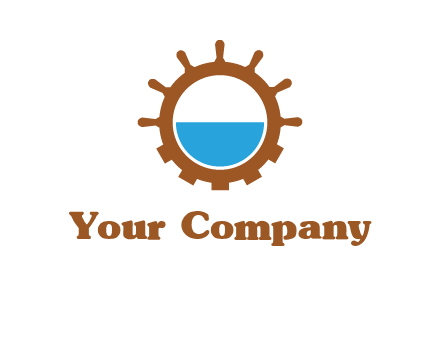 water in ship wheel and gear engineering logo icon
