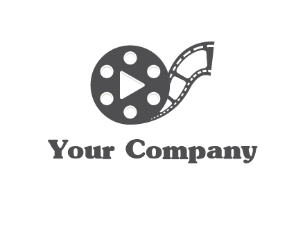 play button inside film reel logo