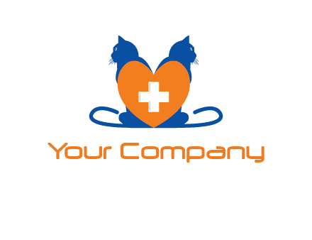medical sign inside heart with two cats logo
