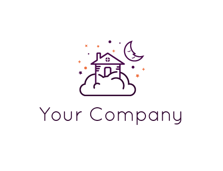 house on cloud with moon and stars logo