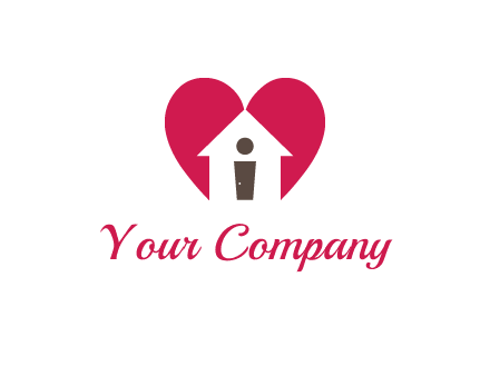 abstract person in home and heart symbol