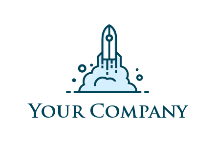 line art rocket with smoke taking off