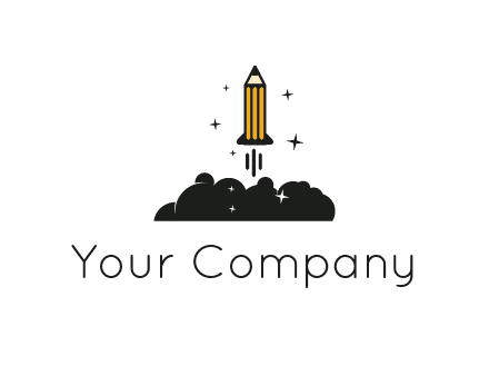 pencil as rocket with smoke and stars