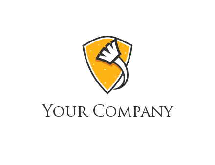 curved broomstick around shield