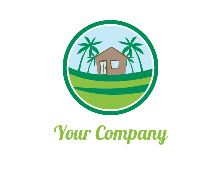 palm trees behind house in circle frame