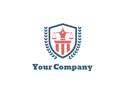 balance with pen on pillar in shield with wreaths