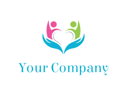 abstract hand with people icons forming negative spacing heart