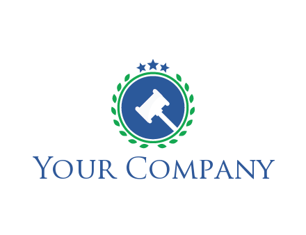 gavel in circle with leaves and stars