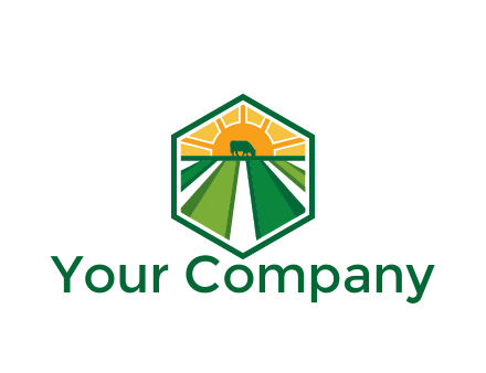 sun behind cow with field in hexagon