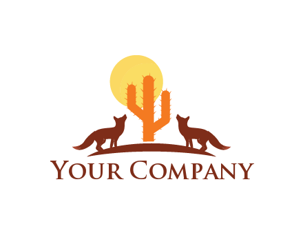 sun behind cactus with foxes