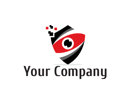 abstract eye in shield with pixels