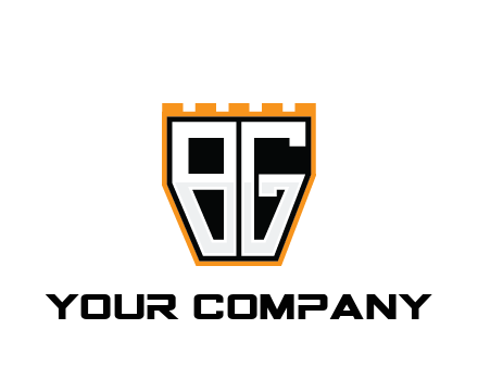 letter B and G in battlement construction logo