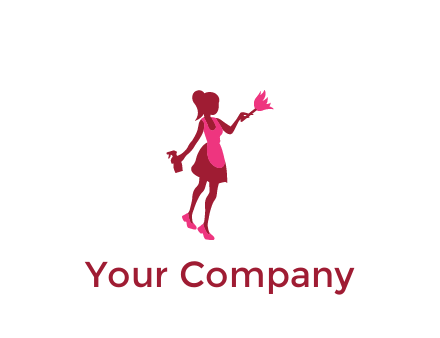 lady wearing apron holding brush cleaning logo