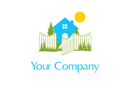 fence and house with trees sun real estate logo