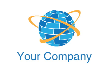 swoosh around bricks globe communication logo