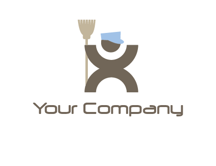 janitorial logo with a man with a broom