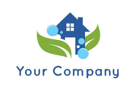 leaves and bubbles over house logo