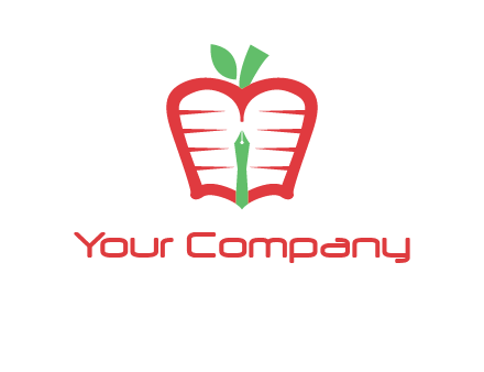 book in apple shape and pen