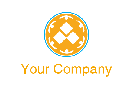 rotating people icon around rhombus in circle community logo